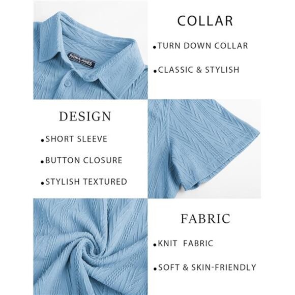 Mens Button Down Shirts Casual Short Sleeve Shirts Summer Knit - Picture 5 of 5